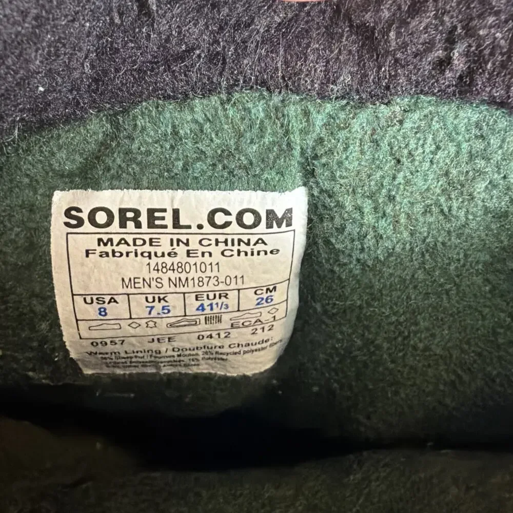 Sorel Caribou Wool Waterproof Winter Boots Men’s 8 Black Ochre NM1873-011 NIB